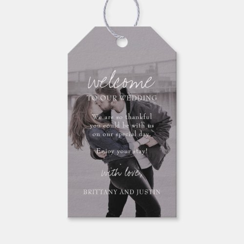 Brittany Elegant Script 2 Photo Wedding Welcome Gift Tags
