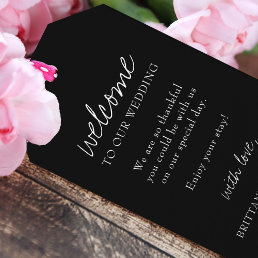 Brittany Elegant White Calligraphy Wedding Welcome Gift Tags