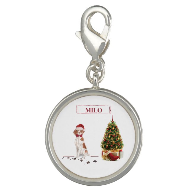Brittany Funny Christmas Dog and Tree Charm (Front)