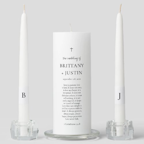 Brittany Modern Black Script Christian Wedding Unity Candle Set