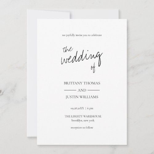 Brittany Modern Elegant Black Calligraphy Wedding Invitation