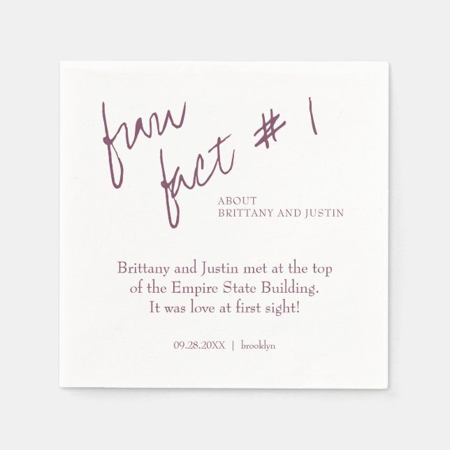 Brittany Modern Plum Purple Fun Fact #1 Wedding Napkins (Front)
