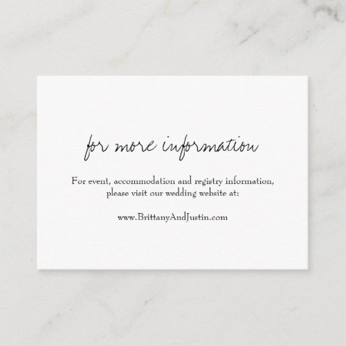 Brittany Modern White Calligraphy Wedding Website Enclosure Card