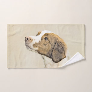 Brittany Painting - Cute Original Dog Art Bath Towel Set