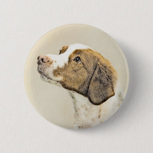 Brittany Painting - Cute Original Dog Art Button