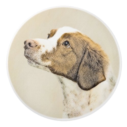 Brittany Painting _ Cute Original Dog Art Ceramic Knob