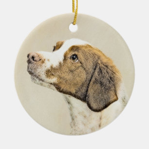 Brittany Painting - Cute Original Dog Art Ceramic Ornament