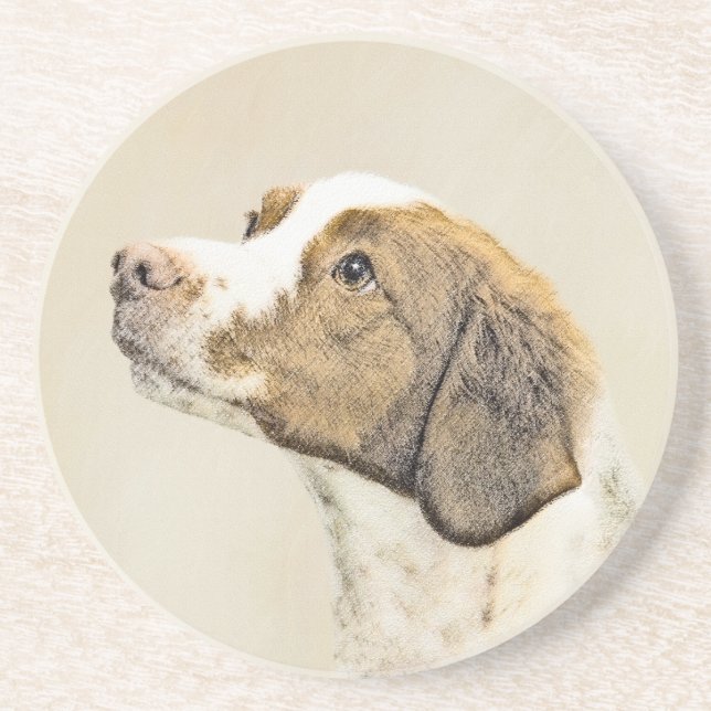 Brittany Painting - Cute Original Dog Art Coaster (Front)