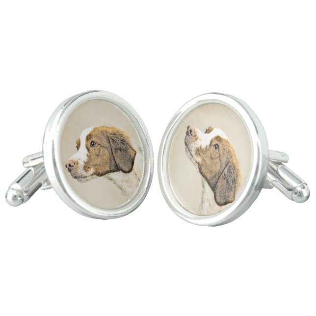 Brittany Painting - Cute Original Dog Art Cufflinks (Angled)