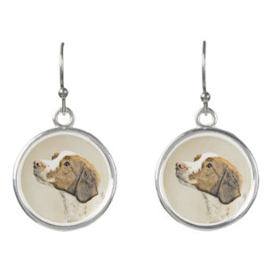 Brittany Painting - Cute Original Dog Art Earrings