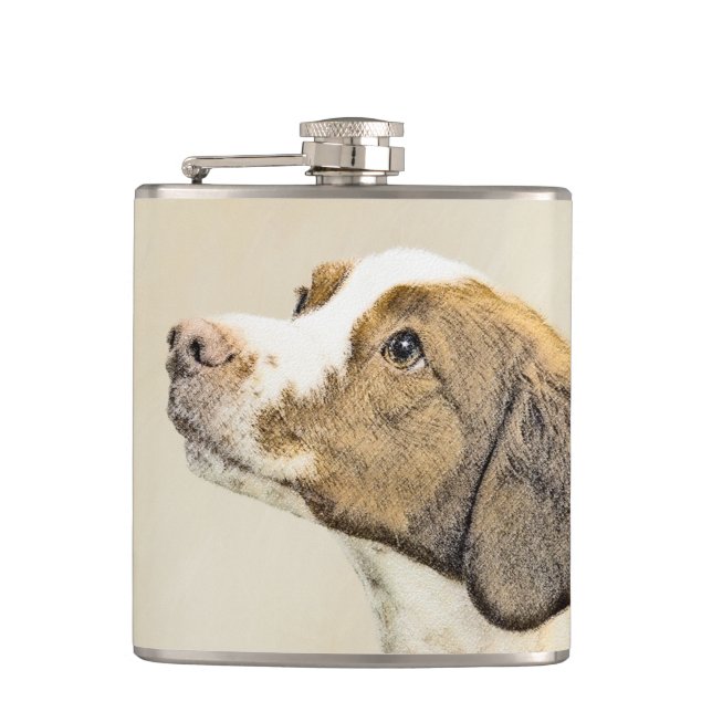 Brittany Painting - Cute Original Dog Art Flask (Front)