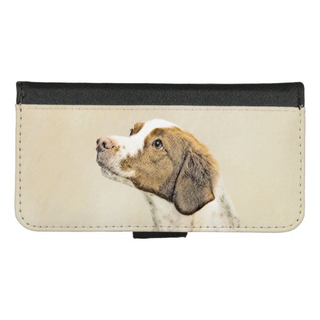 Brittany Painting - Cute Original Dog Art iPhone Wallet Case (Front (Horizontal))