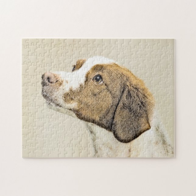 Brittany Painting - Cute Original Dog Art Jigsaw Puzzle (Horizontal)