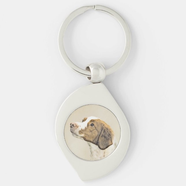 Brittany Painting - Cute Original Dog Art Keychain (Front)