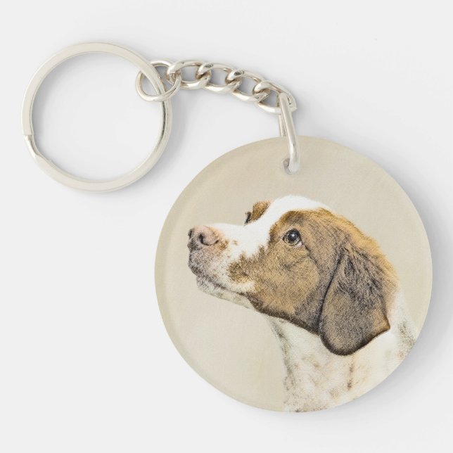 Brittany Painting - Cute Original Dog Art Keychain (Front)