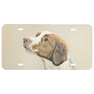 Brittany Painting - Cute Original Dog Art License Plate