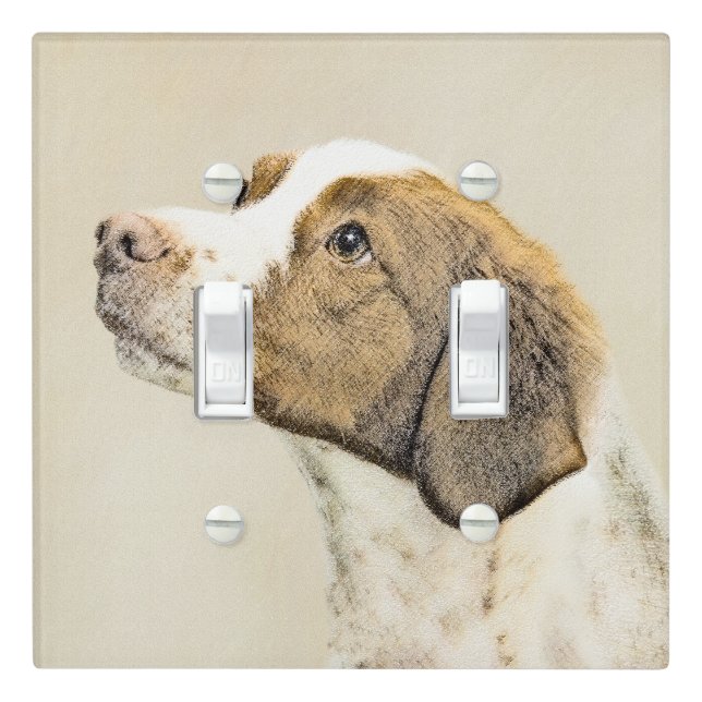 Brittany Painting - Cute Original Dog Art Light Switch Cover (In Situ)