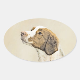 Brittany Painting - Cute Original Dog Art Oval Sticker