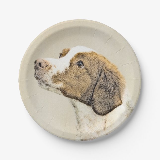 Brittany Painting - Cute Original Dog Art Paper Plates (Front)