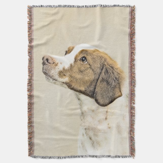 Brittany Painting - Cute Original Dog Art Throw Blanket (Front Vertical)