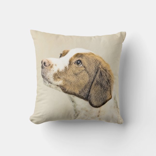 Brittany Painting - Cute Original Dog Art Throw Pillow (Front)
