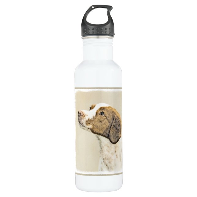 Brittany Painting - Cute Original Dog Art Water Bottle (Front)