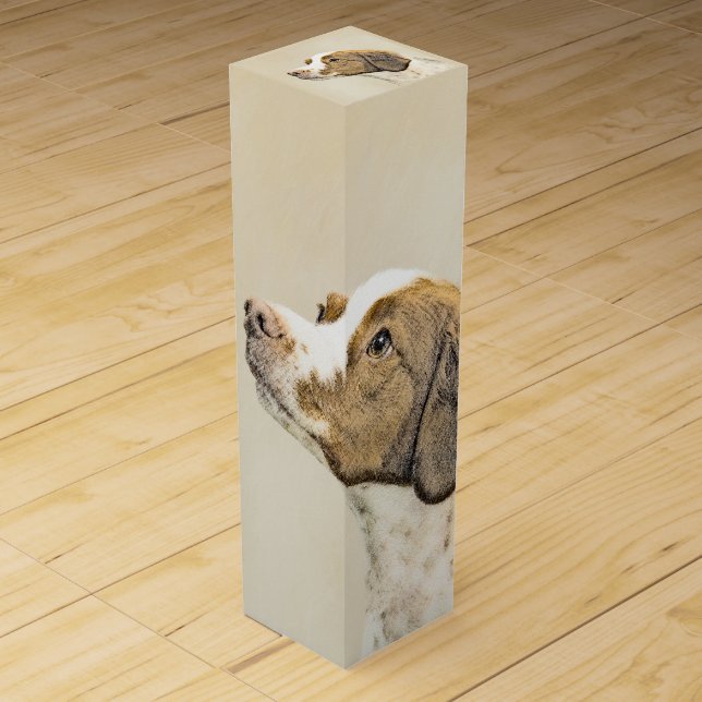 Brittany Painting - Cute Original Dog Art Wine Box (Front)