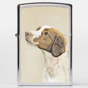 Brittany Painting - Cute Original Dog Art Zippo Lighter