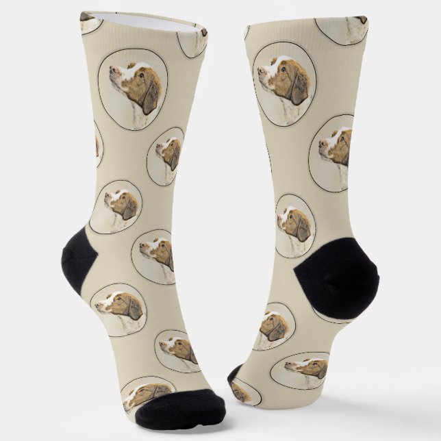 Brittany Painting Orange Roan Spaniel Cute Dog Art Socks (Angled)