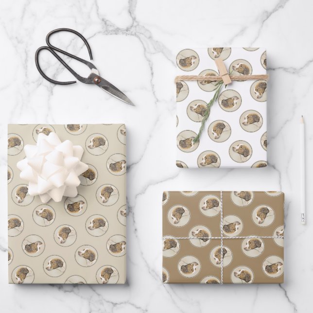 Brittany Painting Orange Roan Spaniel Cute Dog Art Wrapping Paper Sheets (Front)