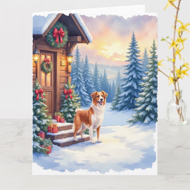 Brittany Rustic Cabin Christmas Winter Art Card (Yellow Flower)