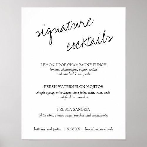 Brittany Signature Cocktails Menu Wedding Sign