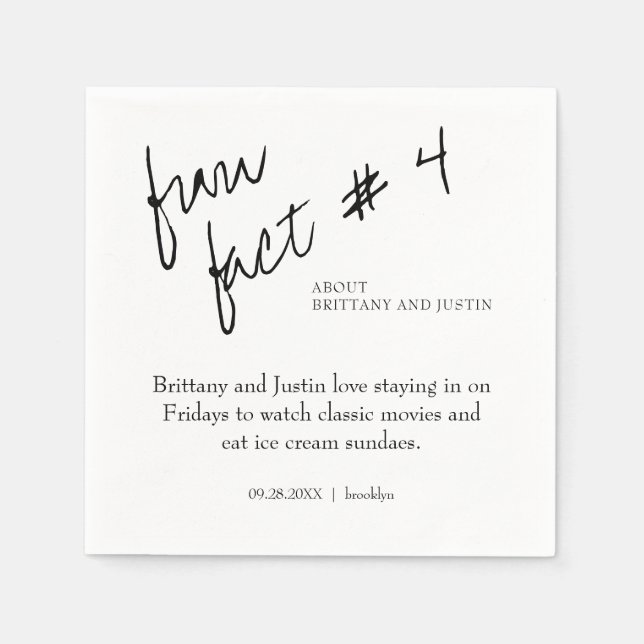 Brittany Simple Black White Fun Fact #4 Wedding Napkins (Front)