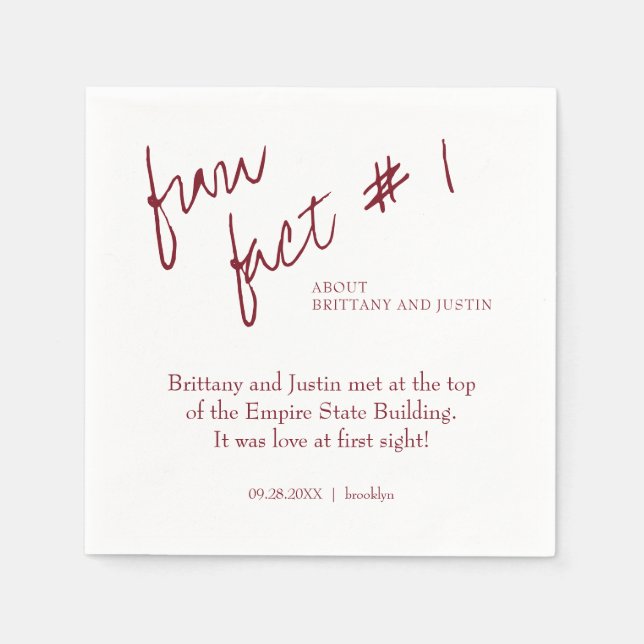Brittany Simple Burgundy Fun Fact #1 Wedding Napkins (Front)