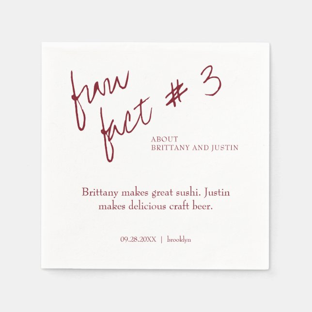Brittany Simple Burgundy Fun Fact #3 Wedding Napkins (Front)