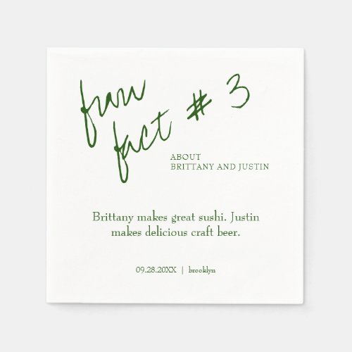 Brittany Simple Emerald Green Fun Fact 3 Wedding Napkins