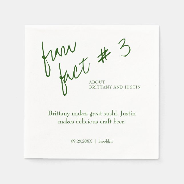 Brittany Simple Emerald Green Fun Fact #3 Wedding Napkins (Front)