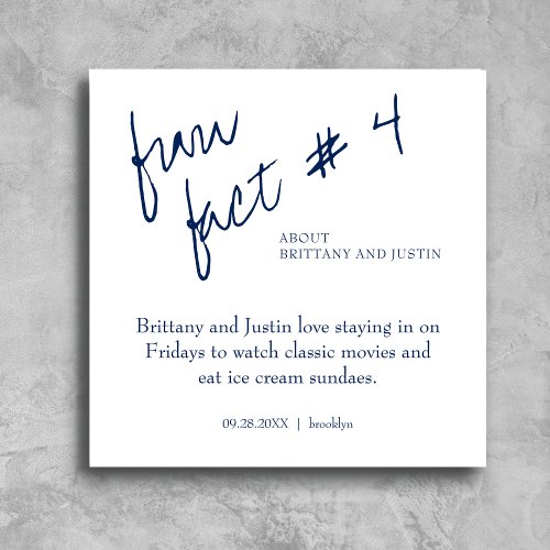 Brittany Simple Navy Blue Fun Fact 4 Wedding Napkins