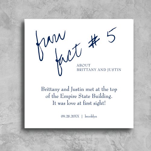 Brittany Simple Navy Blue Fun Fact 5 Wedding Napkins