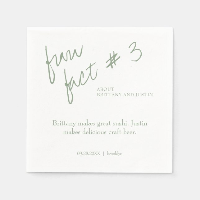 Brittany Simple Sage Green Fun Fact #3 Wedding Napkins (Front)