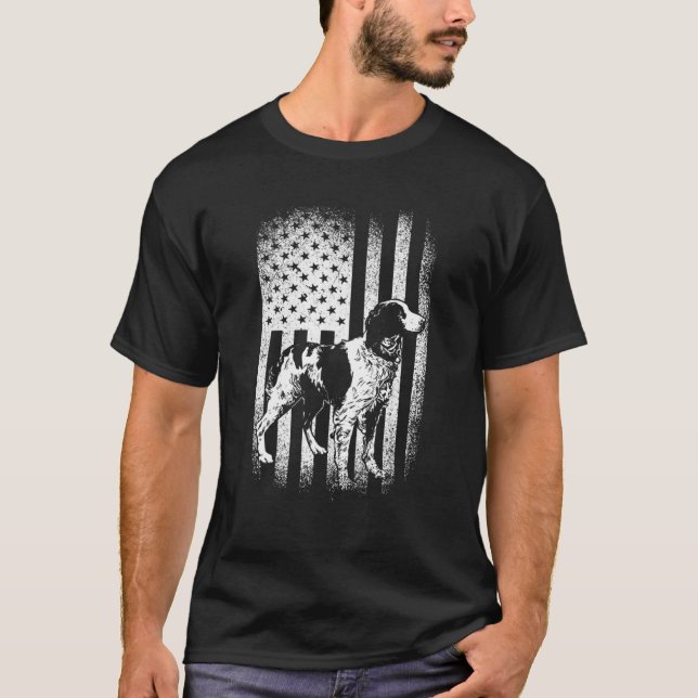 Brittany Spaniel American Flag Dog Dad Dog Mom T-Shirt (Front)