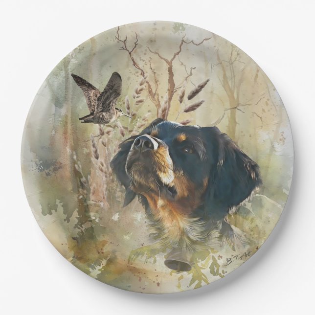 Brittany Spaniel and woodcock  Paper Plates (Front)