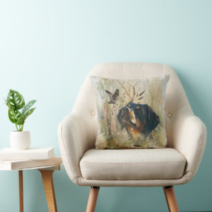 Brittany Spaniel and woodcock Throw Pillow