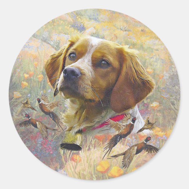 Brittany Spaniel Art ,  Classic Round Sticker (Front)