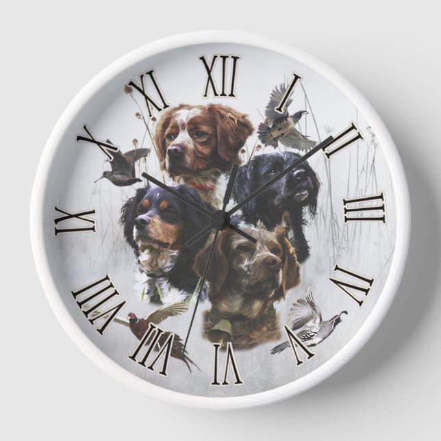 Brittany Spaniel Art , Pheasant hunting Clock (Front)