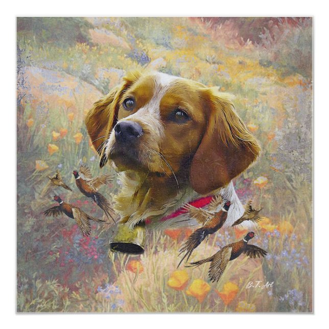 Brittany Spaniel Art , Pheasant hunting Poster (Front)