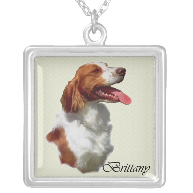 Brittany Spaniel Art Silver Plated Necklace (Front)