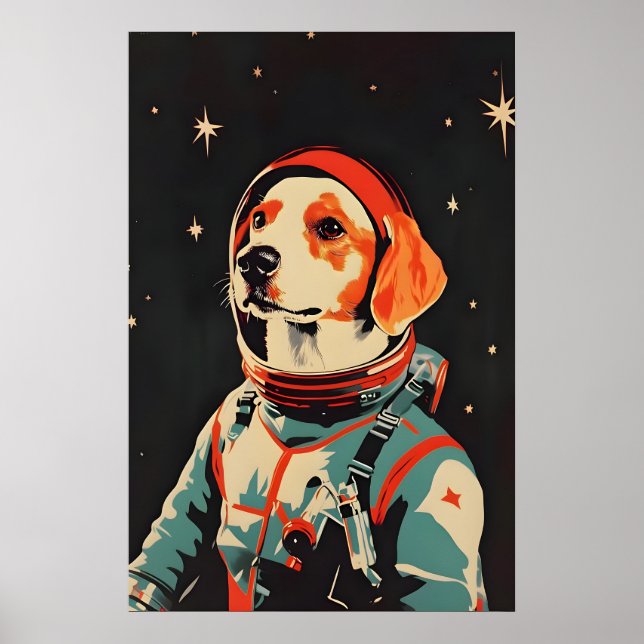 Brittany Spaniel Astronaut Poster, Brittany Retro Poster (Front)