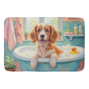 Brittany Spaniel Bath Time Cheerful Bathroom Decor Mat