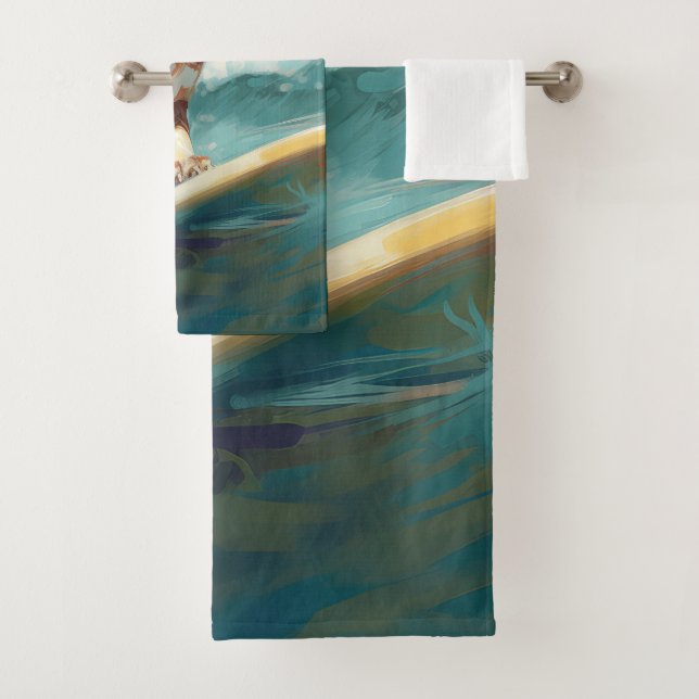 Brittany Spaniel Beach Surfing Painting  Bath Towel Set (Insitu)